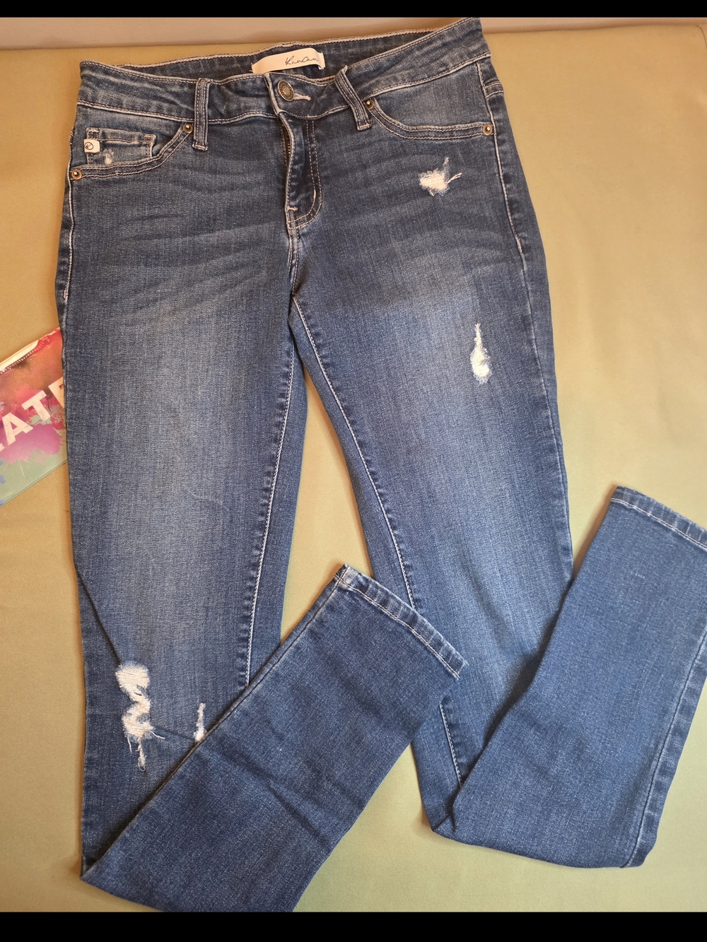 KanCan Blue Distressed Skinny Jeans Size 7W/27L